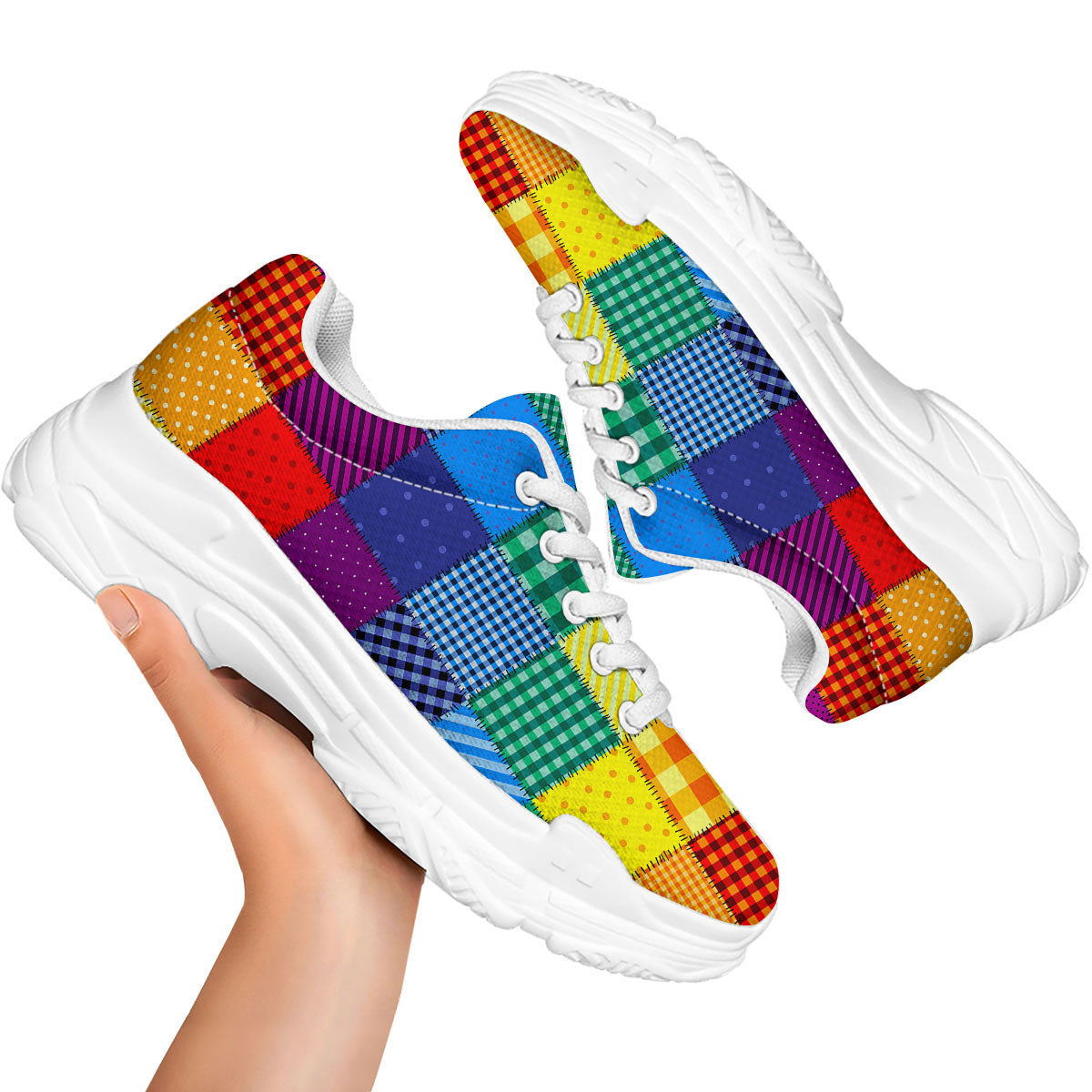 Patchwork Rainbow Print Pattern White Chunky Shoes-grizzshop