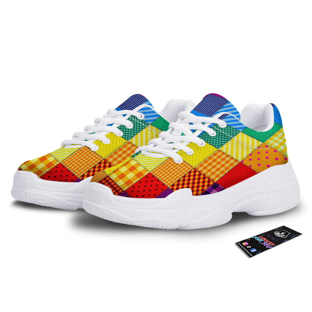 Patchwork Rainbow Print Pattern White Chunky Shoes-grizzshop
