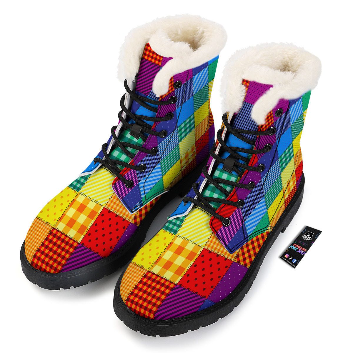 Patchwork Rainbow Print Pattern Winter Boots-grizzshop