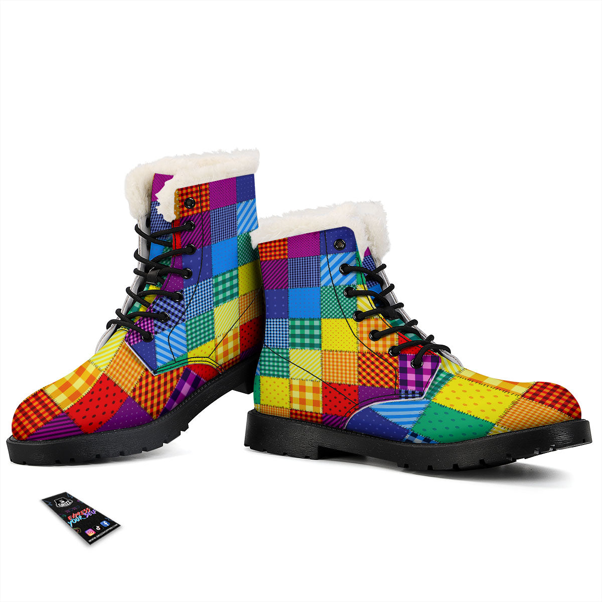 Patchwork Rainbow Print Pattern Winter Boots-grizzshop