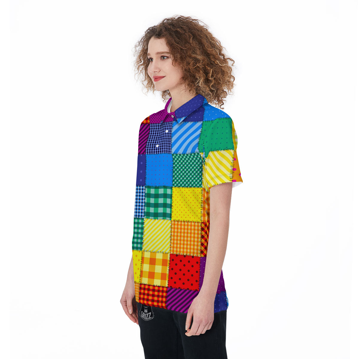 Patchwork Rainbow Print Pattern Women's Golf Shirts-grizzshop