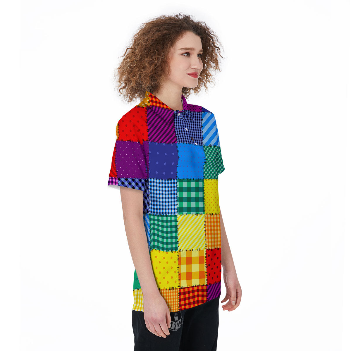 Patchwork Rainbow Print Pattern Women's Golf Shirts-grizzshop