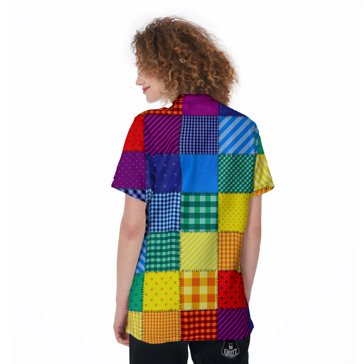 Patchwork Rainbow Print Pattern Women's Golf Shirts-grizzshop