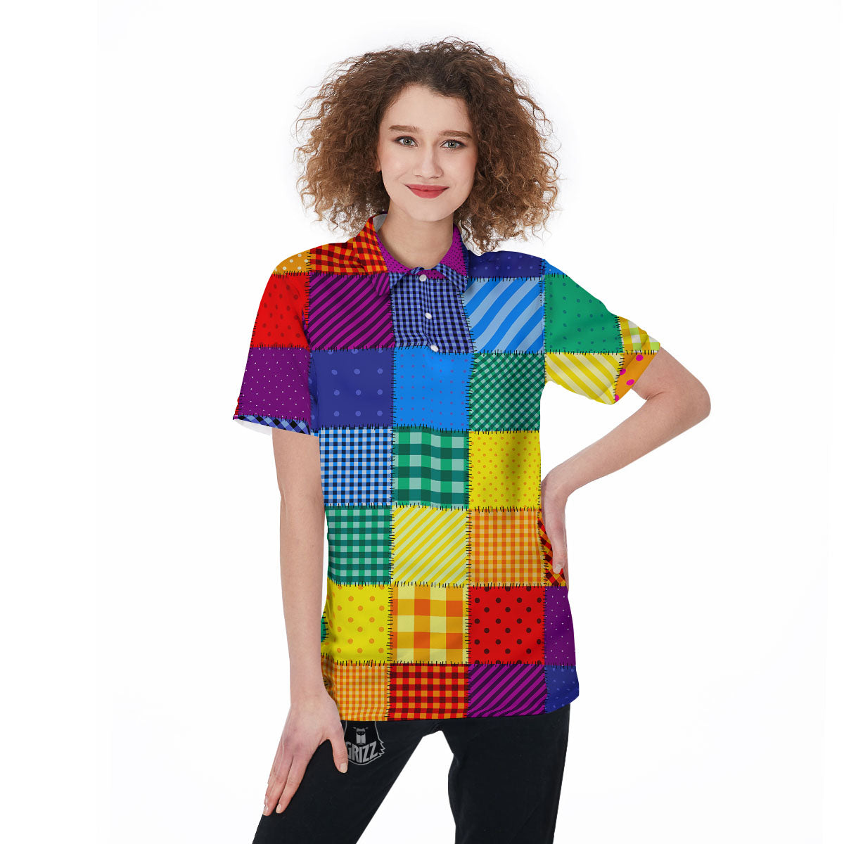 Patchwork Rainbow Print Pattern Women's Golf Shirts-grizzshop