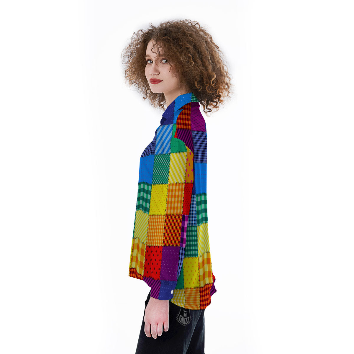 Patchwork Rainbow Print Pattern Women's Long Sleeve Shirts-grizzshop
