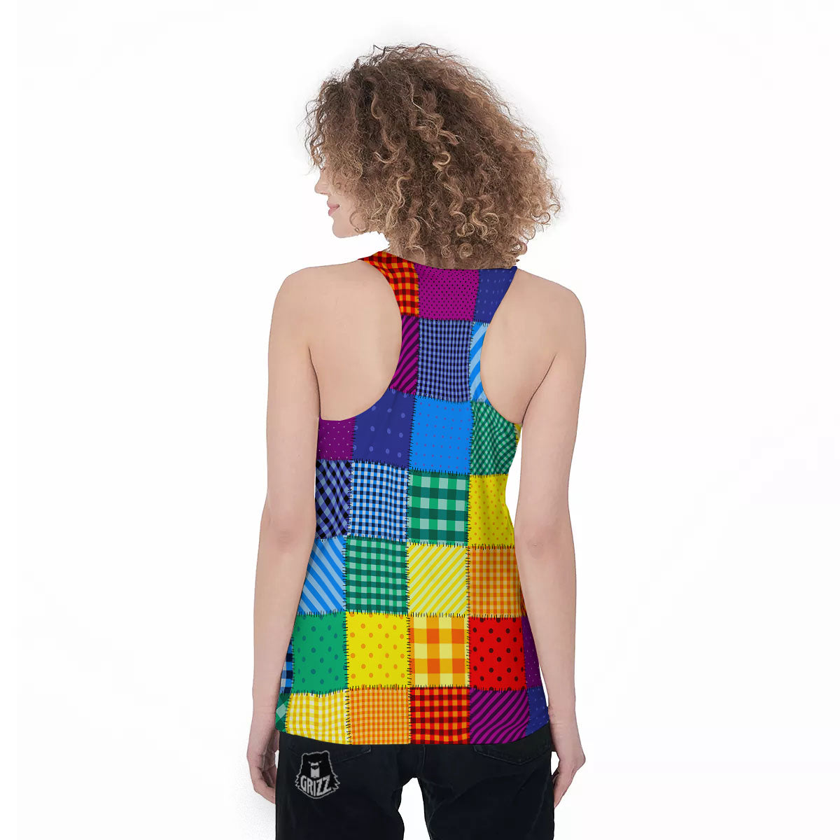Patchwork Rainbow Print Pattern Women's Racerback Tank Top-grizzshop