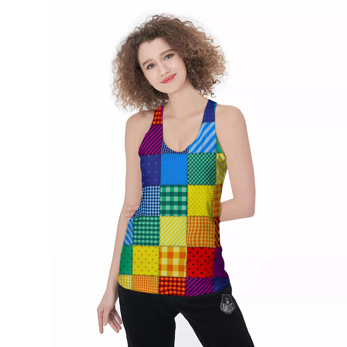 Patchwork Rainbow Print Pattern Women's Racerback Tank Top-grizzshop