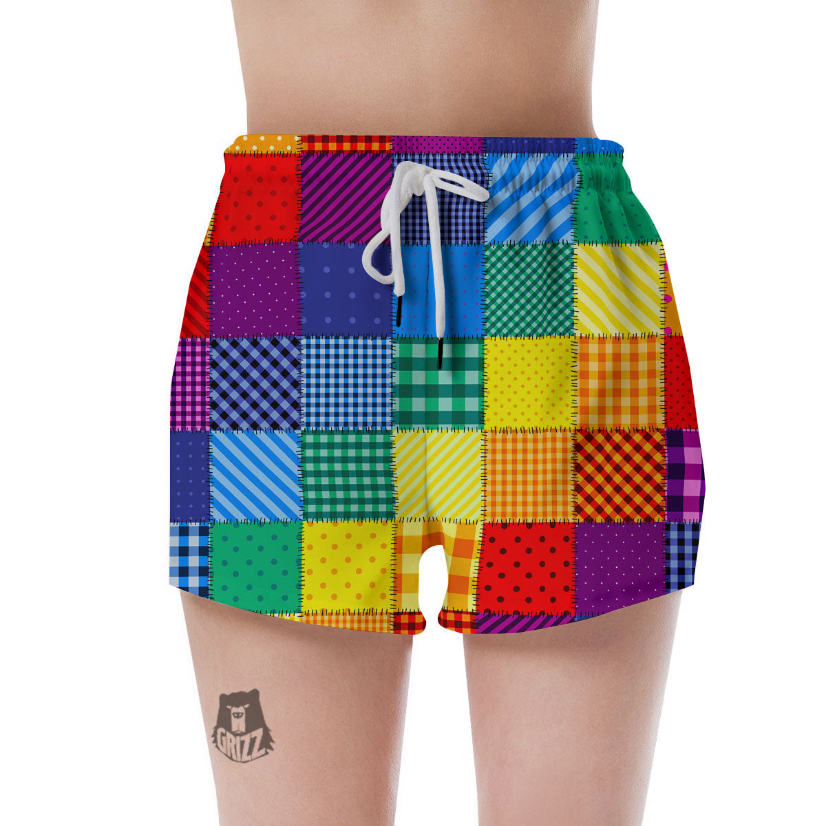 Patchwork Rainbow Print Pattern Women's Shorts-grizzshop
