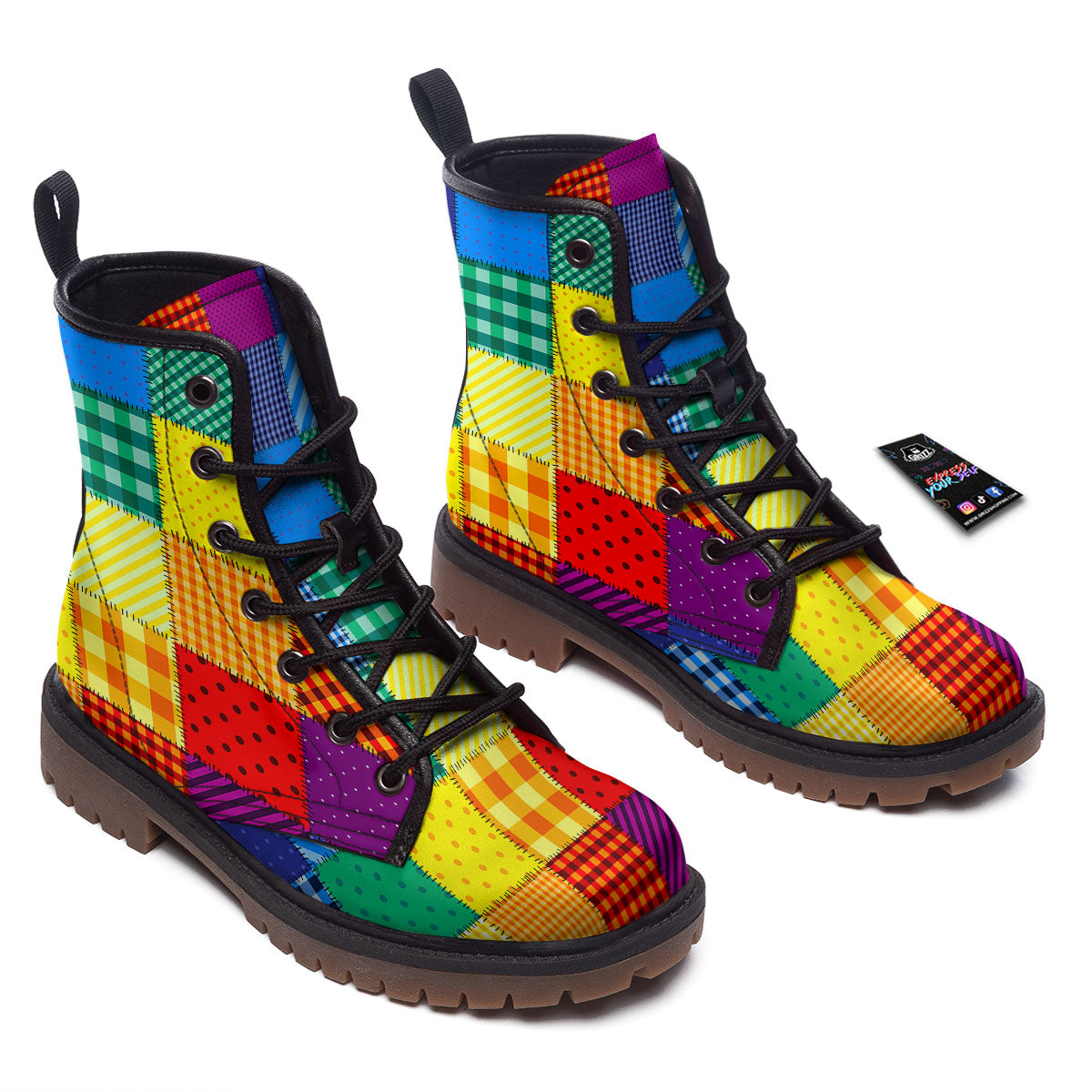 Patchwork Rainbow Print Pattern Work Boots-grizzshop