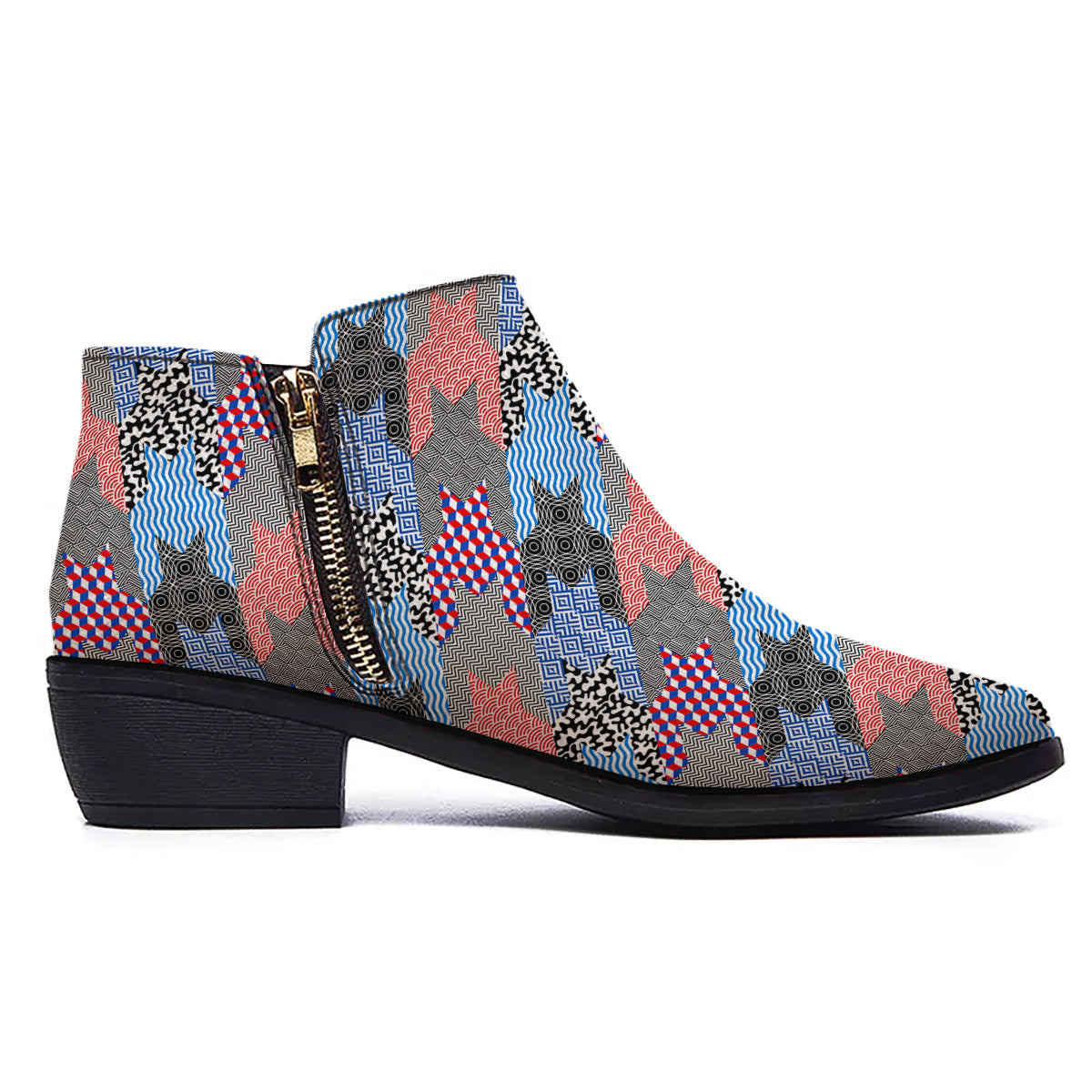 Patchwork Style And Classic Houndstooth Print Pattern Ankle Boots-grizzshop
