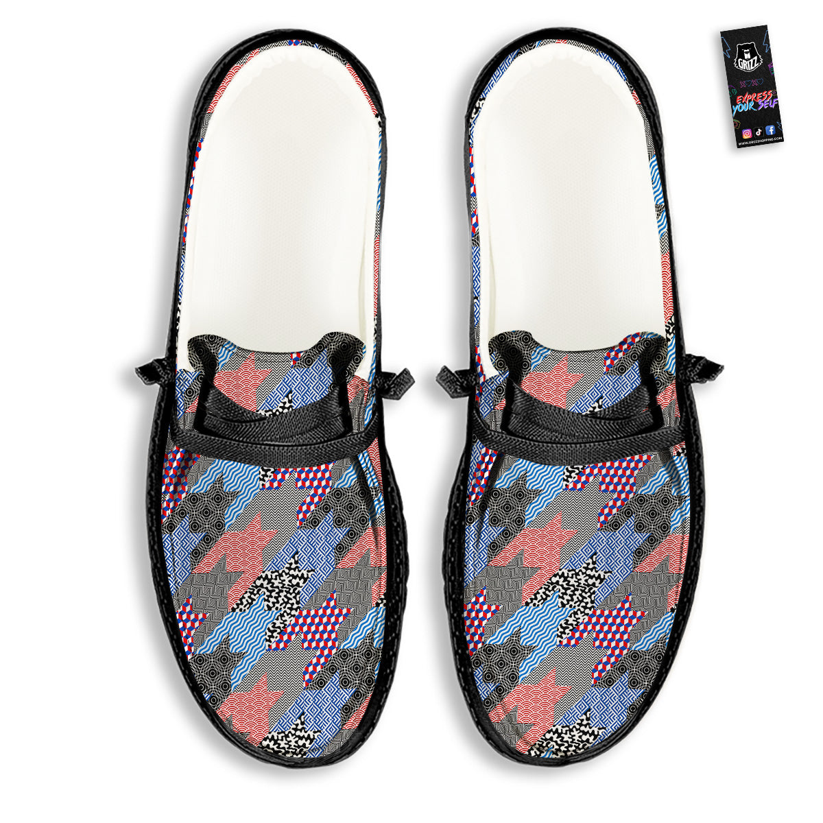 Patchwork Style And Classic Houndstooth Print Pattern Black Loafers-grizzshop