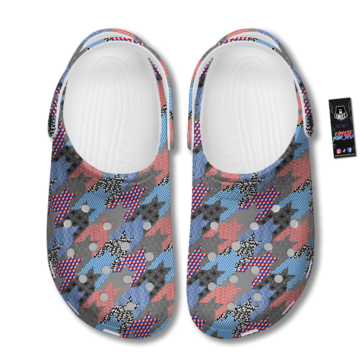 Patchwork Style And Classic Houndstooth Print Pattern Clog-grizzshop