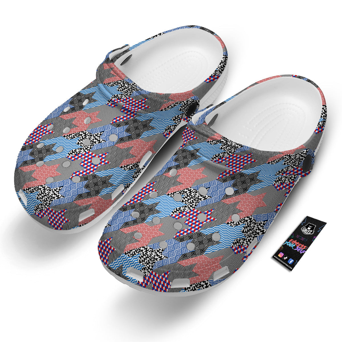 Patchwork Style And Classic Houndstooth Print Pattern Clog-grizzshop