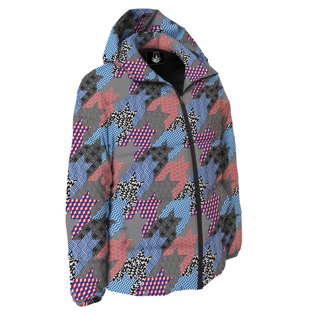 Patchwork Style And Classic Houndstooth Print Pattern Down Jacket-grizzshop