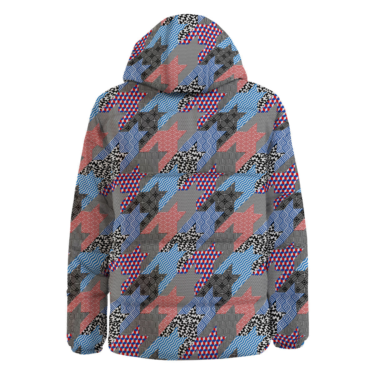 Patchwork Style And Classic Houndstooth Print Pattern Down Jacket-grizzshop