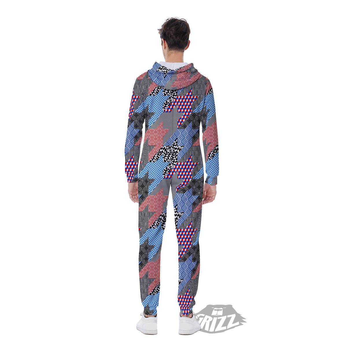 Patchwork Style And Classic Houndstooth Print Pattern Men's Jumpsuit-grizzshop