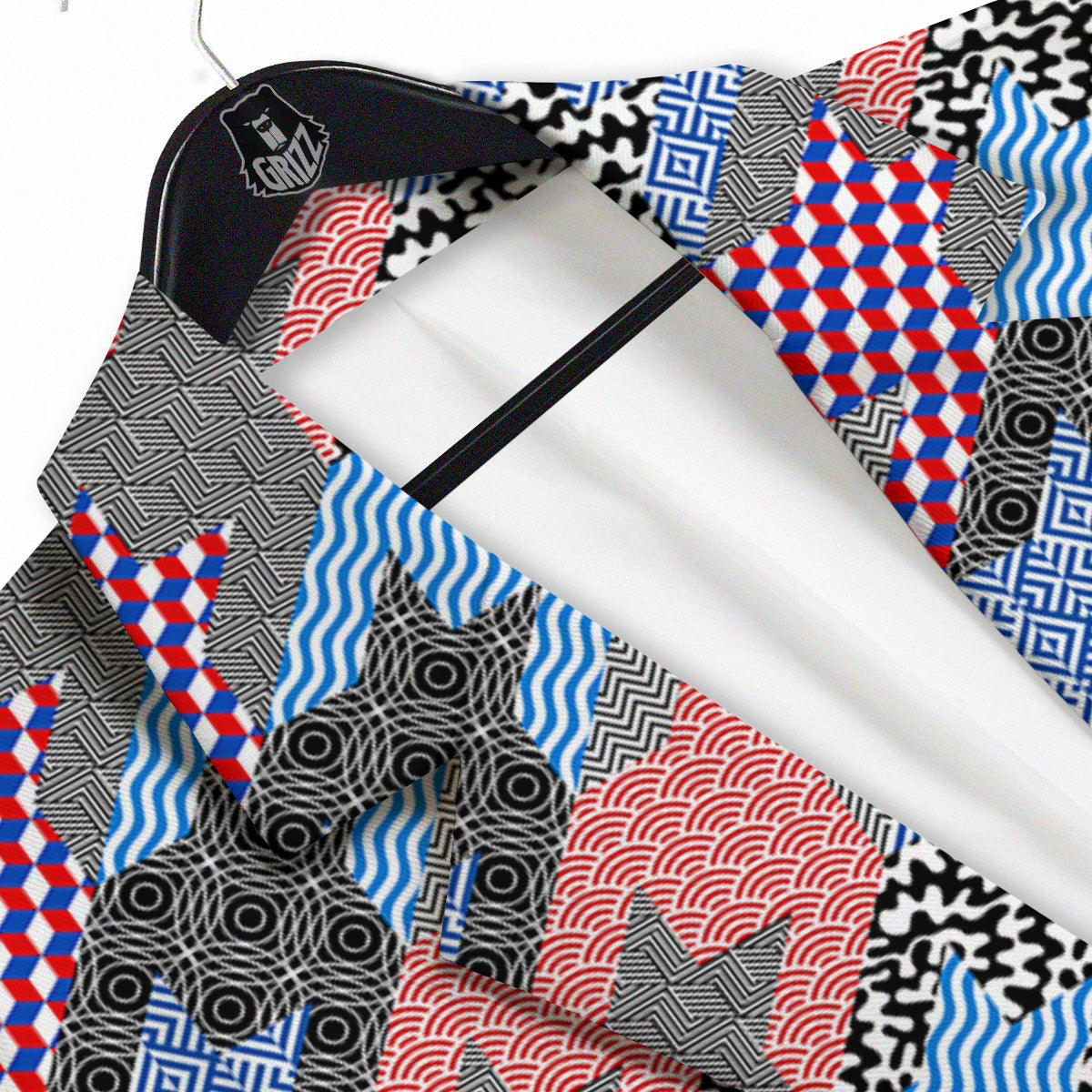 Patchwork Style And Classic Houndstooth Print Pattern Men's Sport Coat-grizzshop