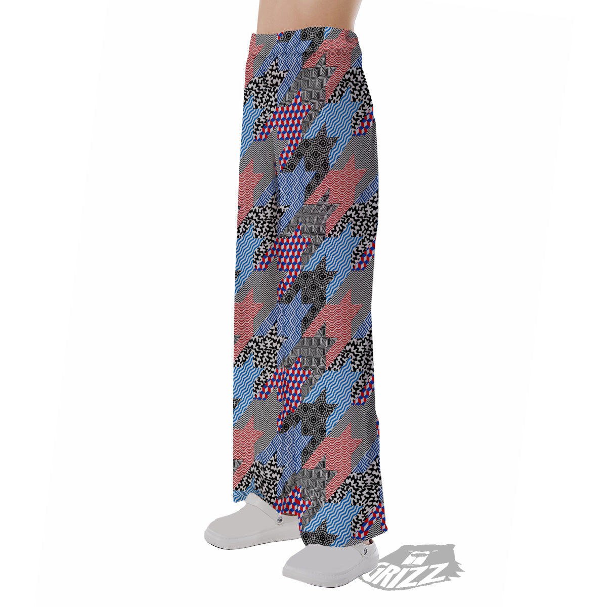 Patchwork Style And Classic Houndstooth Print Pattern Pajama Pants-grizzshop