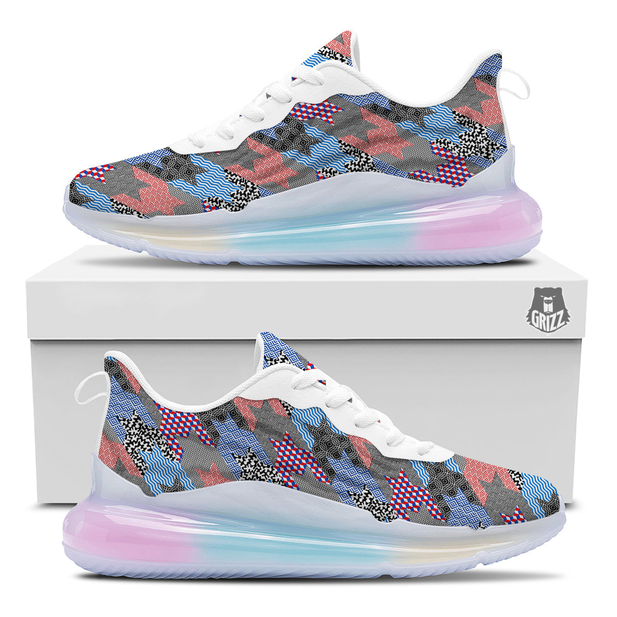 Patchwork Style And Classic Houndstooth Print Pattern Running Sneakers-grizzshop