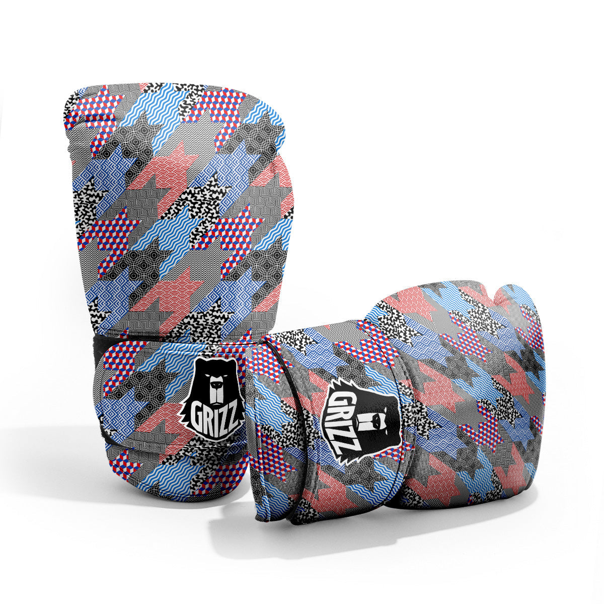 Patchwork Style And Classic Houndstooth Print Pattern Sparring Gloves-grizzshop