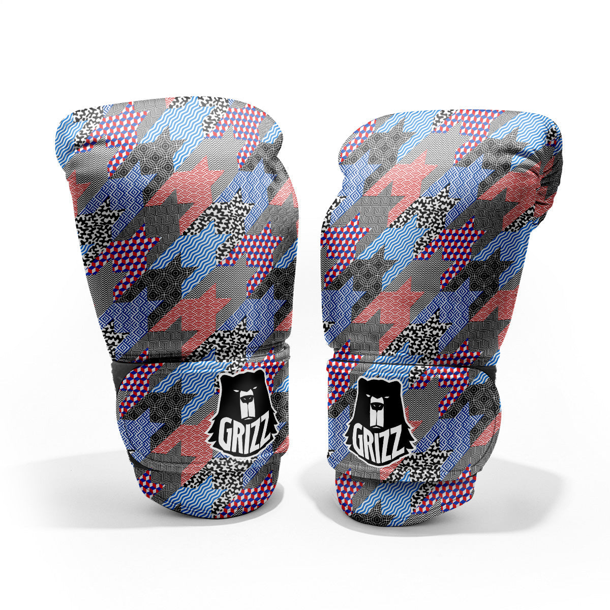 Patchwork Style And Classic Houndstooth Print Pattern Sparring Gloves-grizzshop