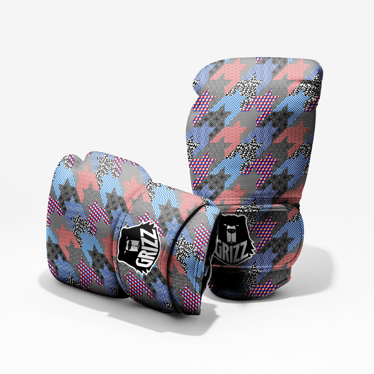 Patchwork Style And Classic Houndstooth Print Pattern Sparring Gloves-grizzshop