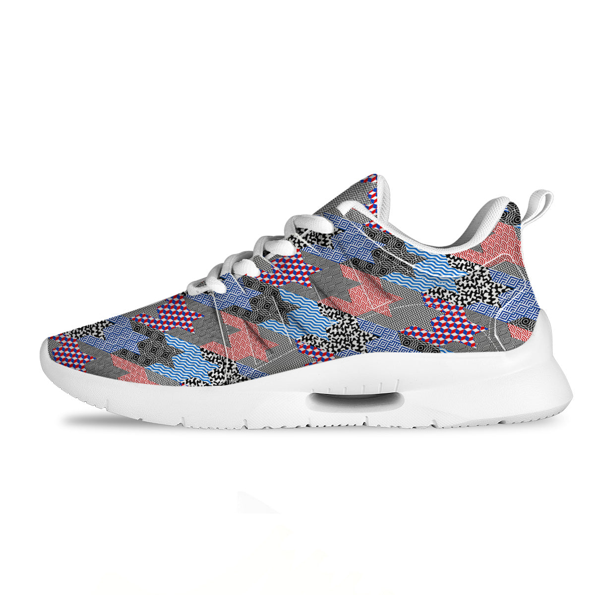 Patchwork Style And Classic Houndstooth Print Pattern Tennis Shoes-grizzshop