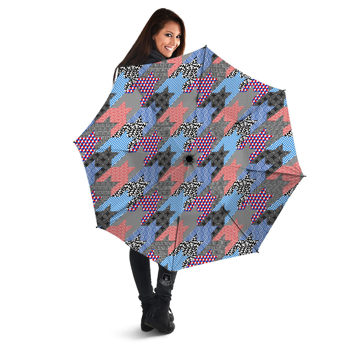Patchwork Style And Classic Houndstooth Print Pattern Umbrella-grizzshop