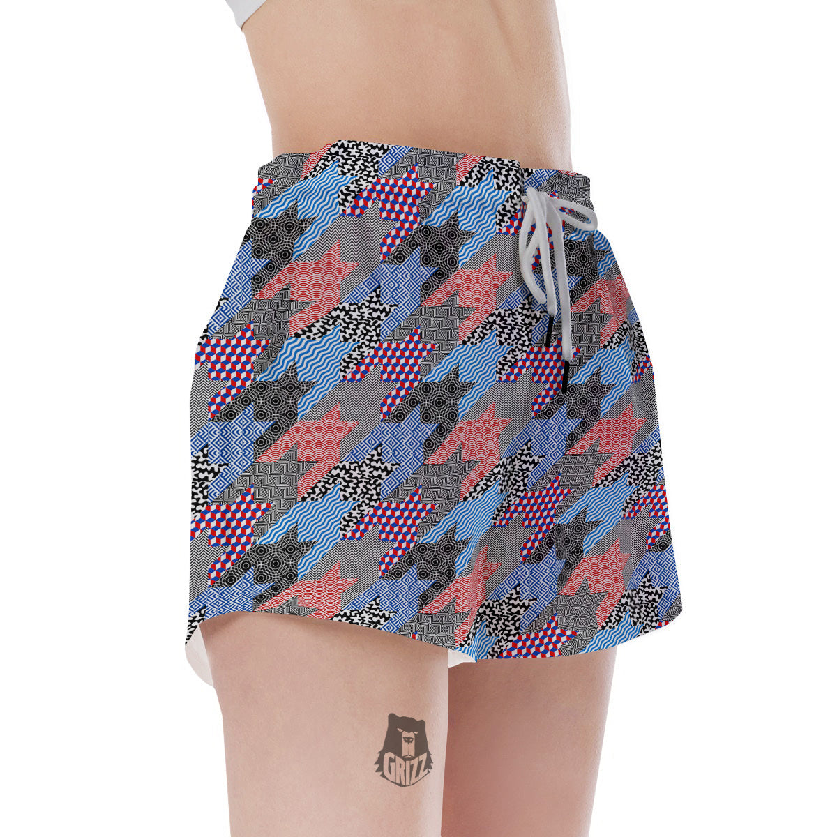 Patchwork Style And Classic Houndstooth Print Pattern Women's Shorts-grizzshop