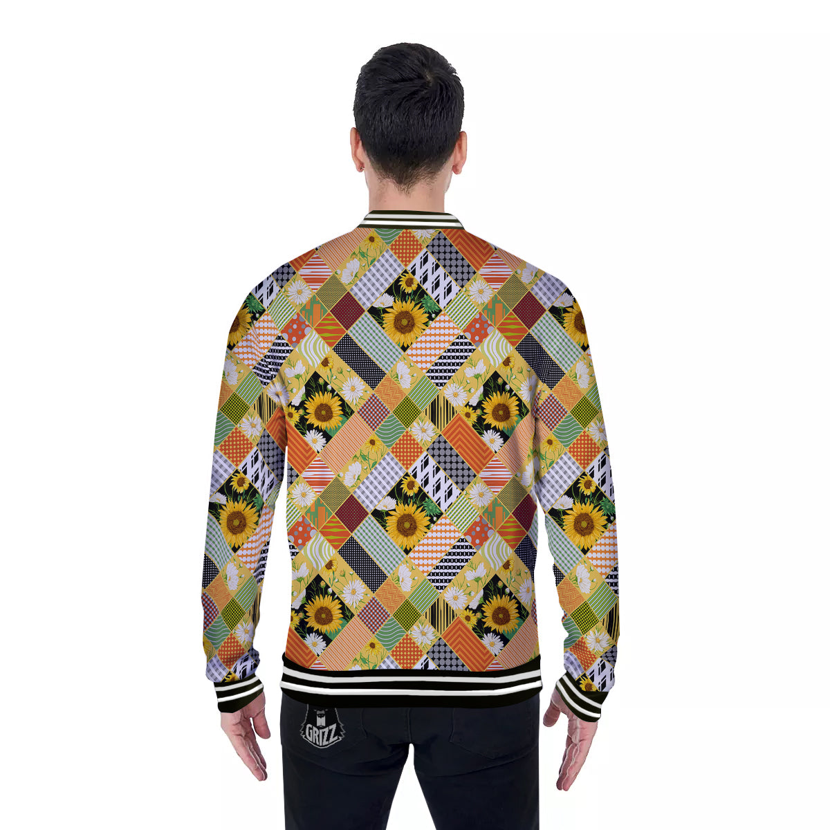 Patchwork Sunflowers Print Baseball Jacket-grizzshop