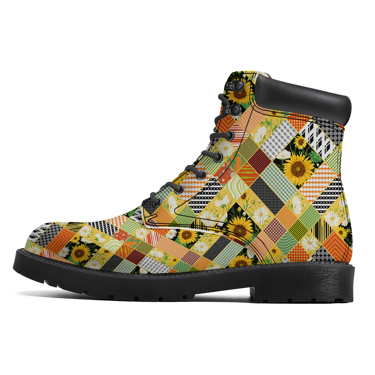 Patchwork Sunflowers Print Boots-grizzshop