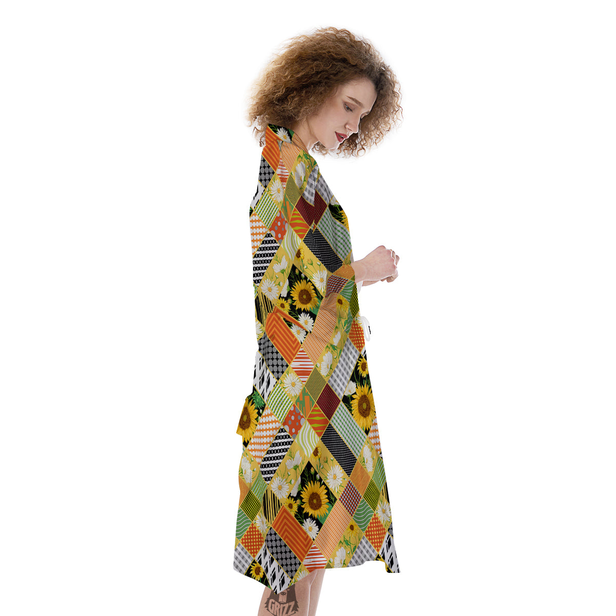 Patchwork Sunflowers Print Kimono-grizzshop