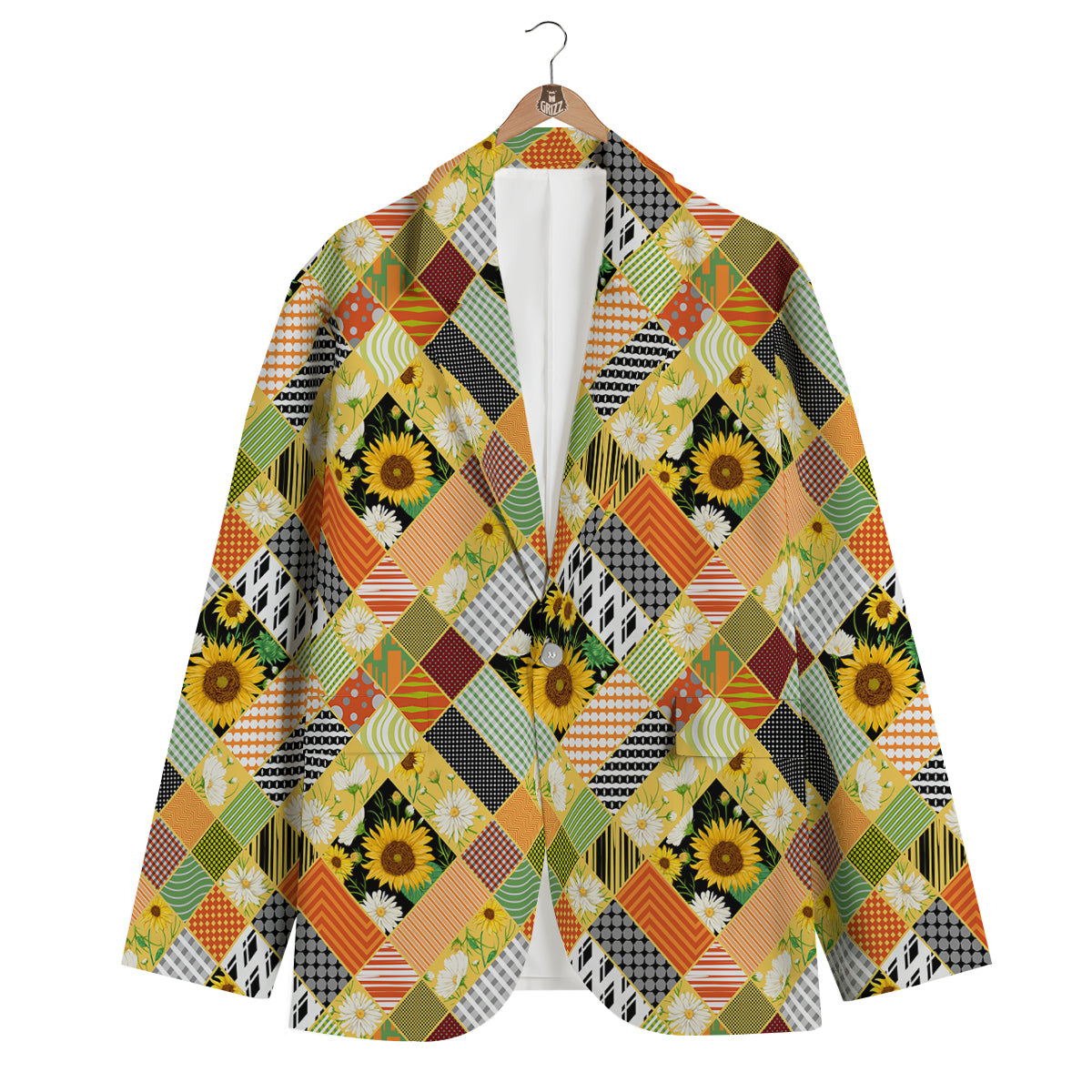 Patchwork Sunflowers Print Men's Blazer-grizzshop