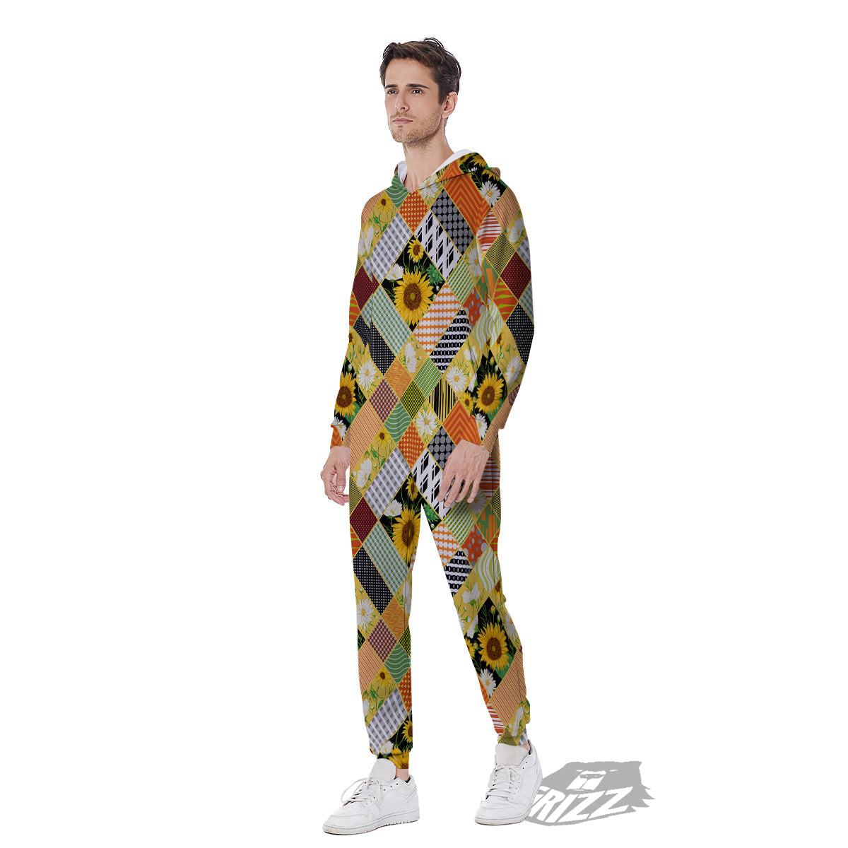 Patchwork Sunflowers Print Men's Jumpsuit-grizzshop