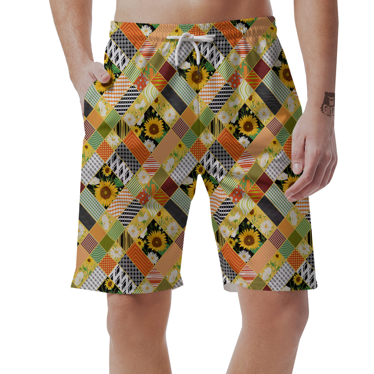 Patchwork Sunflowers Print Men's Shorts-grizzshop