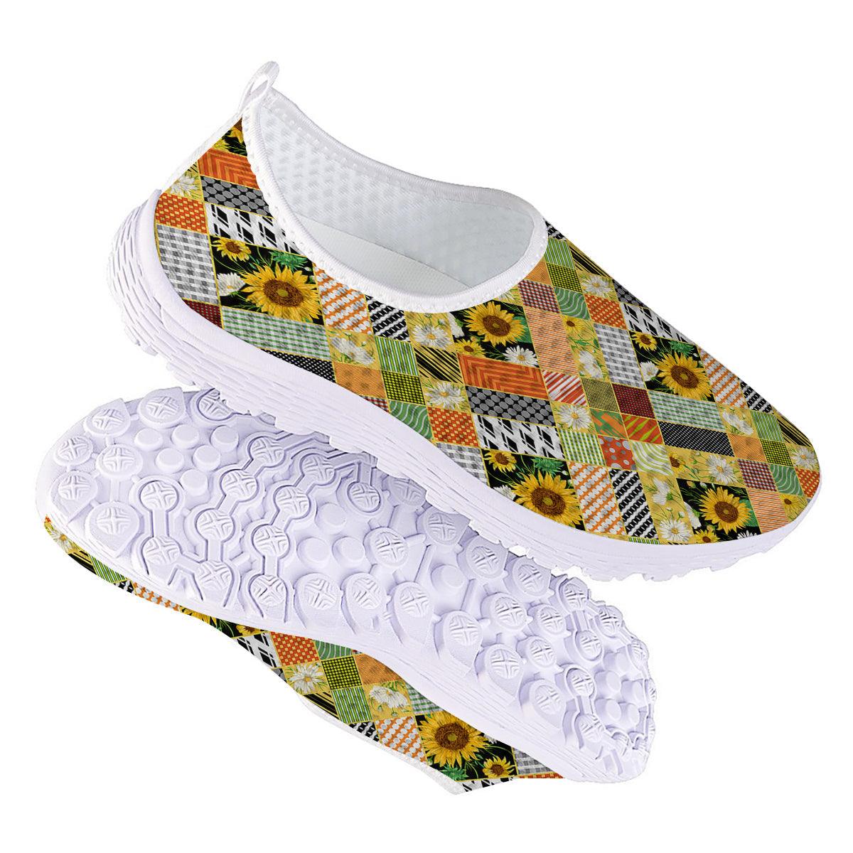 Patchwork Sunflowers Print Nurse Shoes-grizzshop
