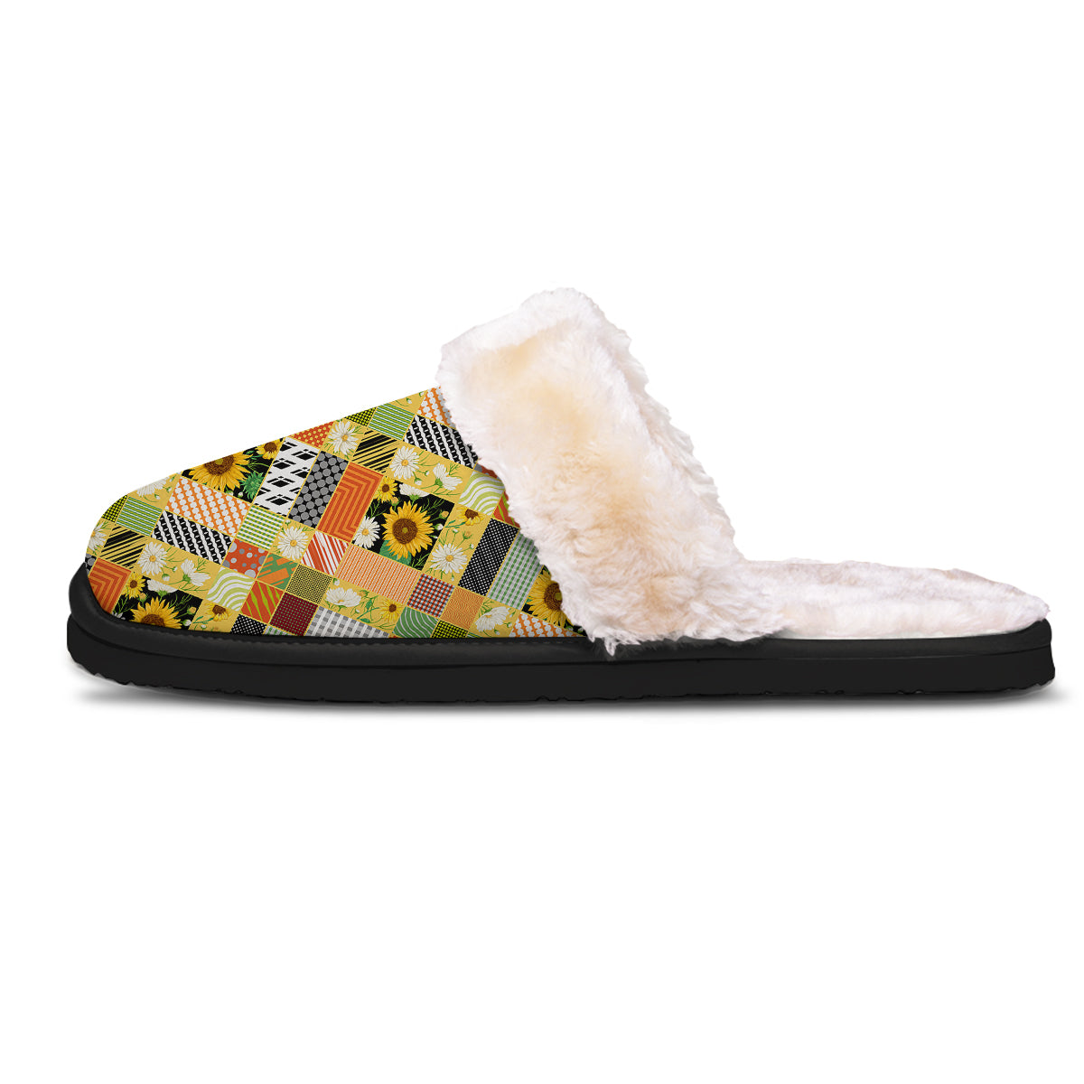 Patchwork Sunflowers Print Slippers-grizzshop