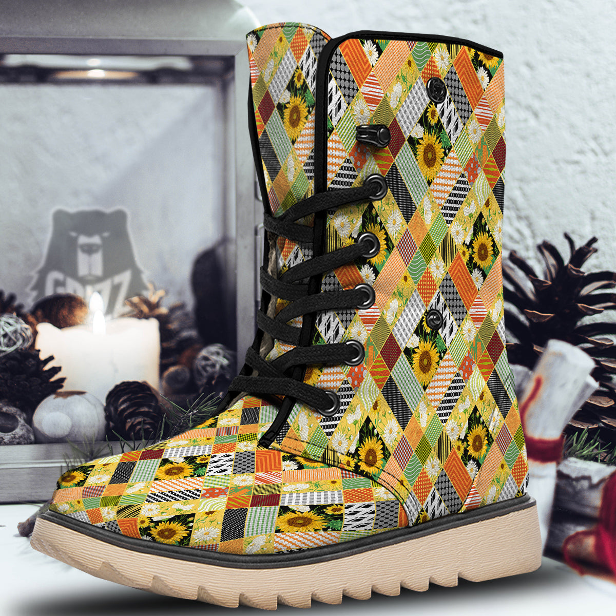 Patchwork Sunflowers Print Snow Boots-grizzshop