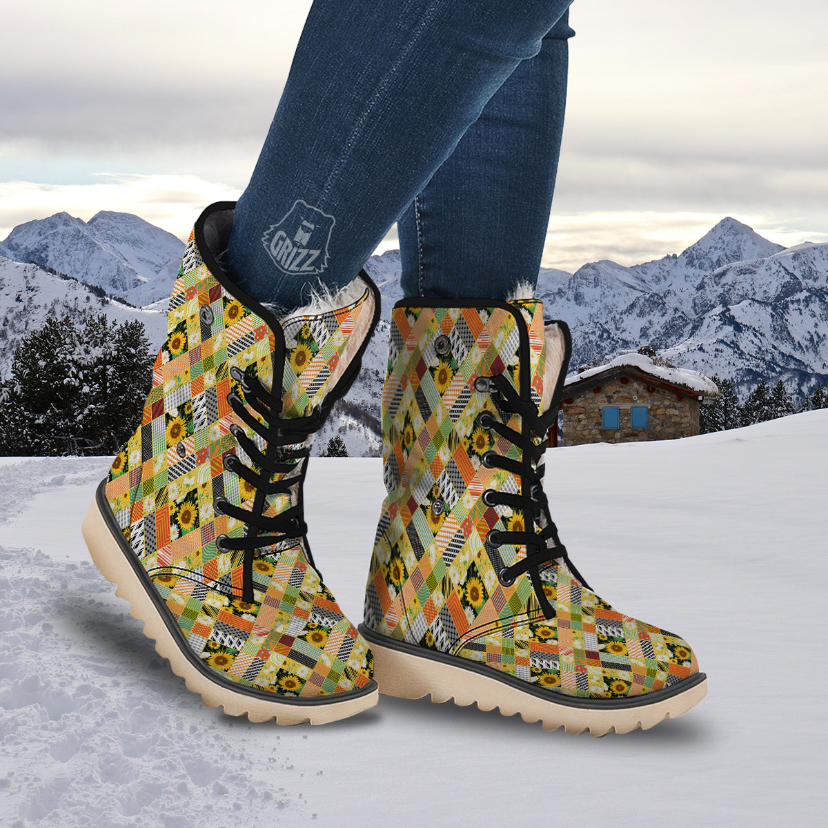 Patchwork Sunflowers Print Snow Boots-grizzshop