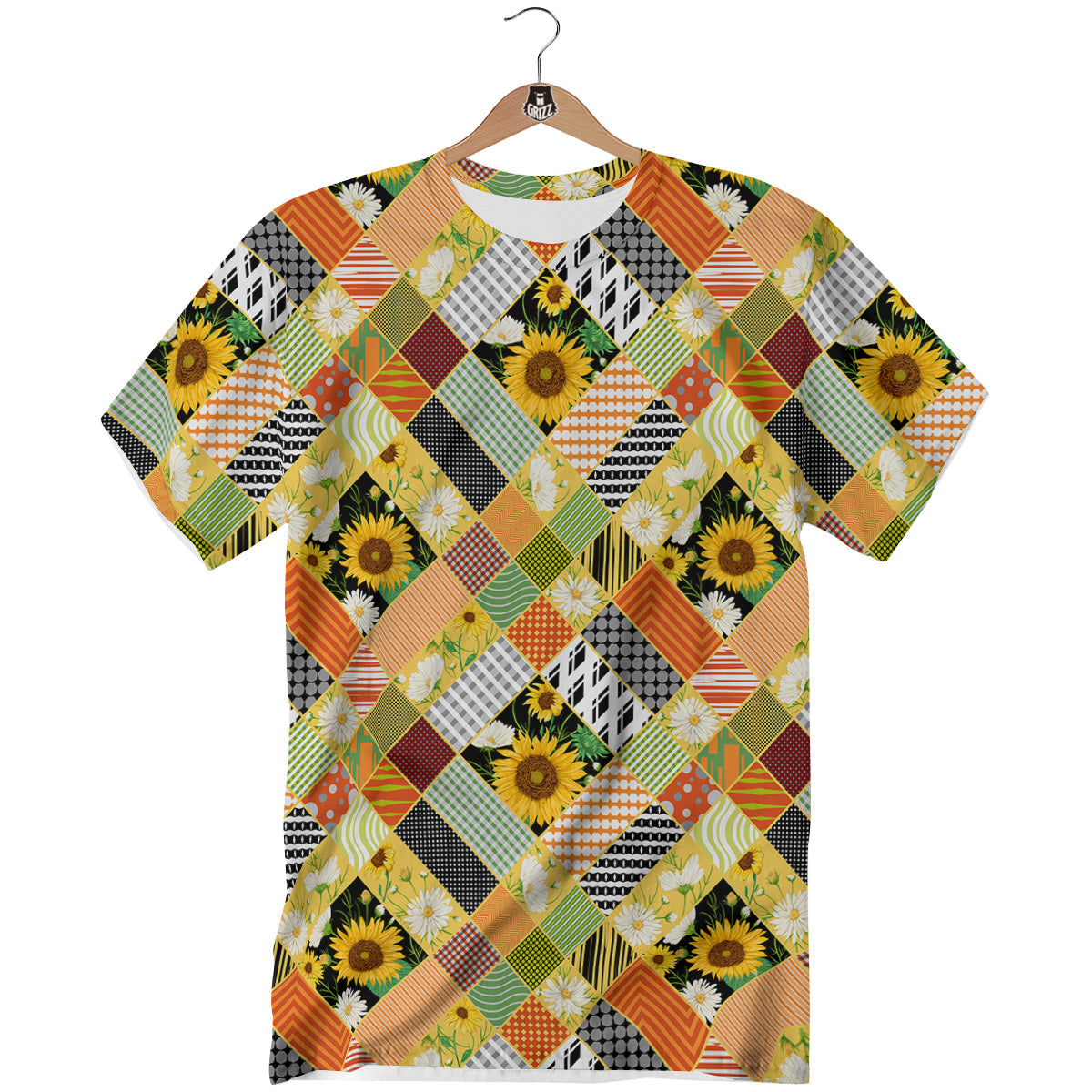 Patchwork Sunflowers Print T-Shirt-grizzshop