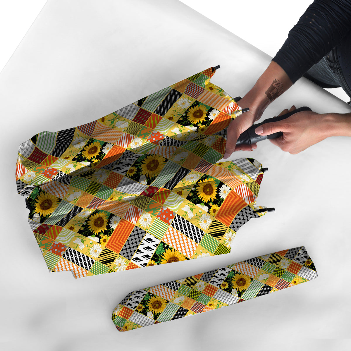 Patchwork Sunflowers Print Umbrella-grizzshop