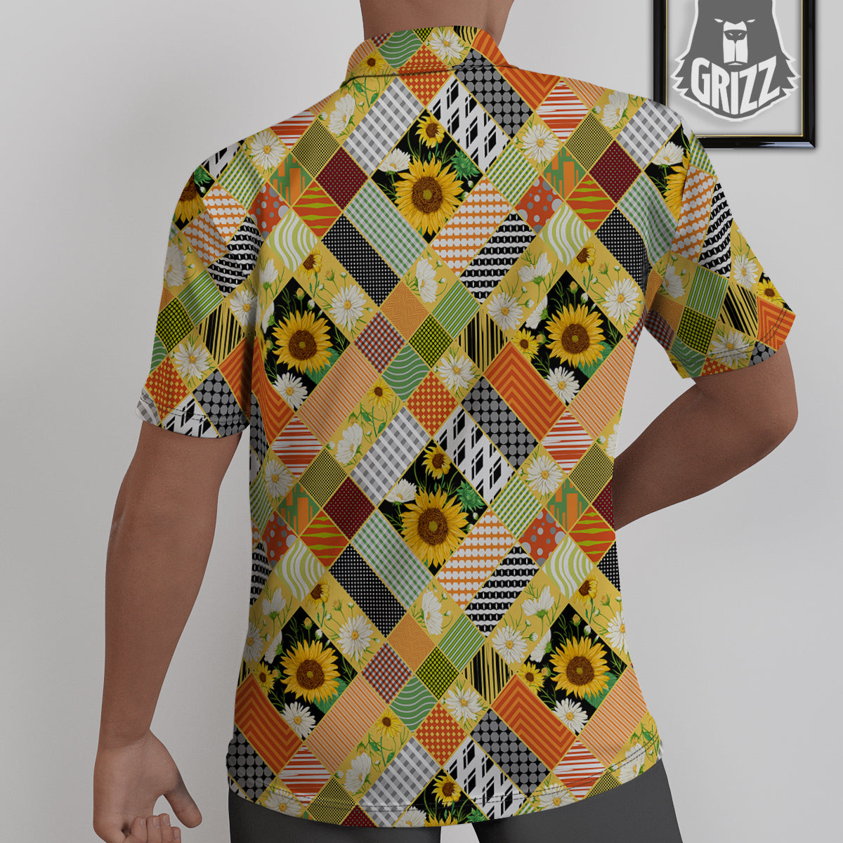 Patchwork Sunflowers Print Untucked Shirts-grizzshop