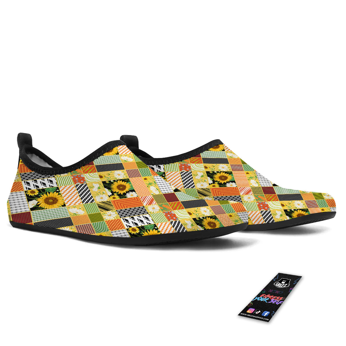 Patchwork Sunflowers Print Water Shoes-grizzshop