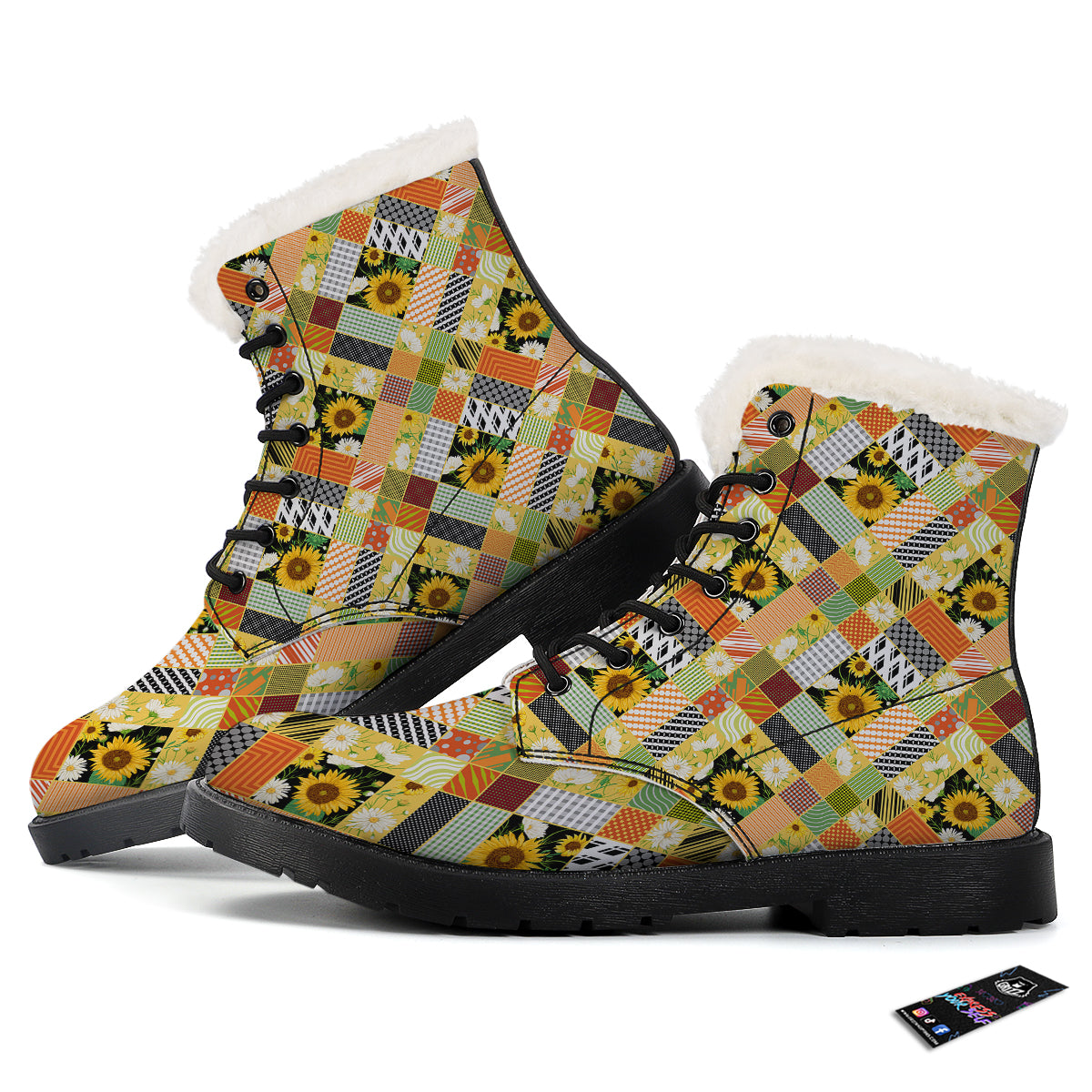 Patchwork Sunflowers Print Winter Boots-grizzshop
