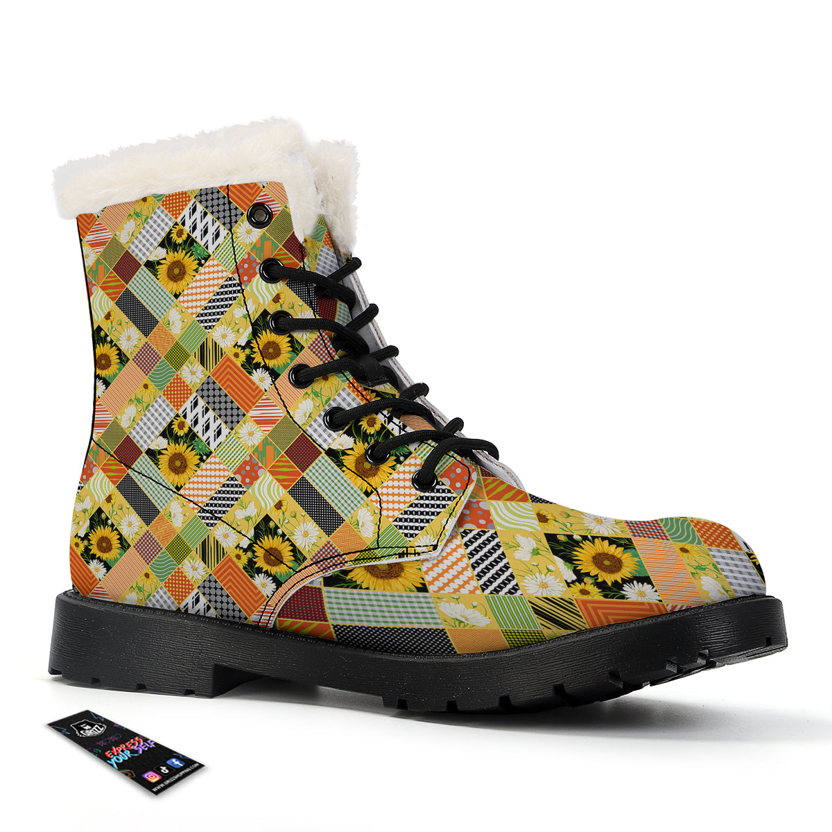 Patchwork Sunflowers Print Winter Boots-grizzshop
