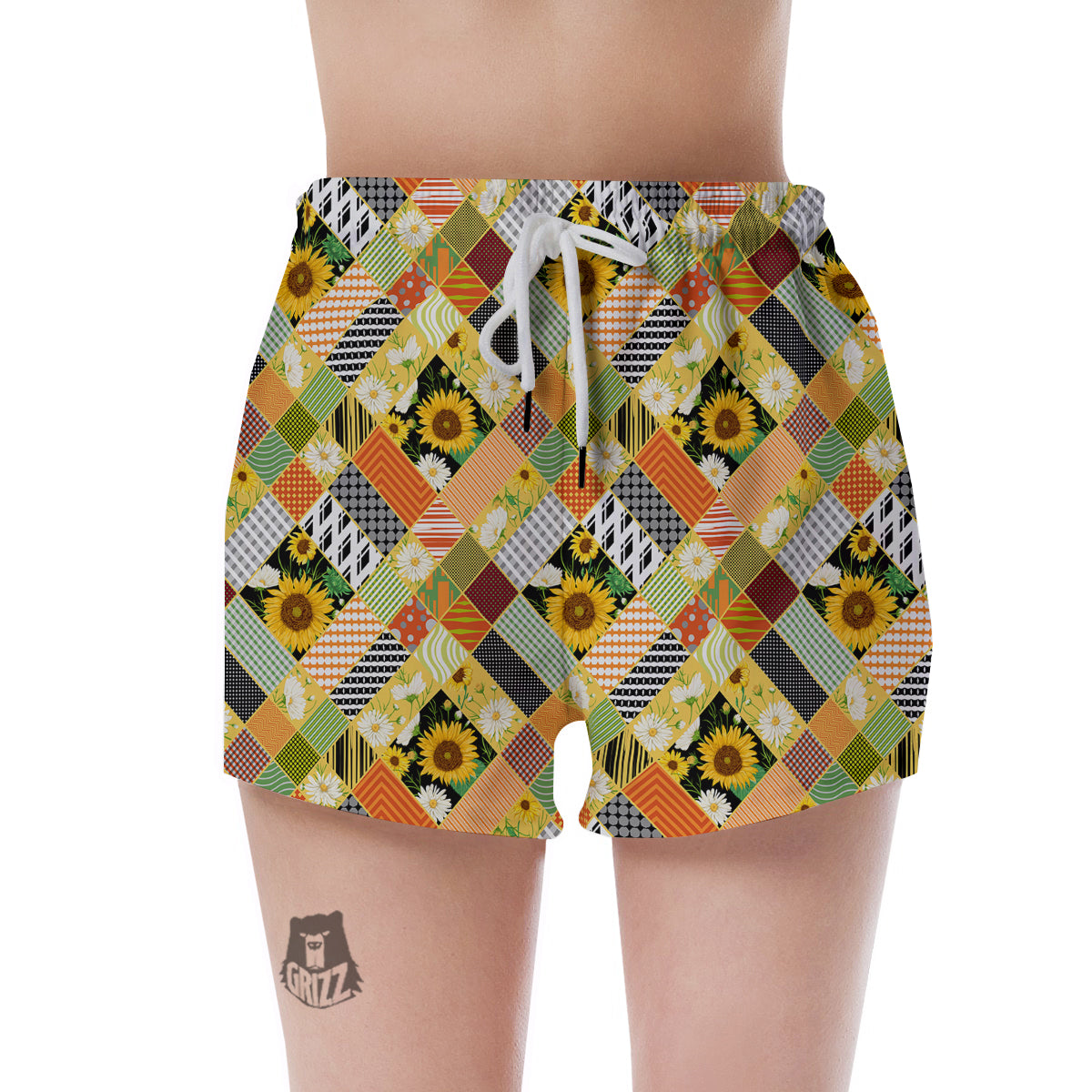 Patchwork Sunflowers Print Women's Shorts-grizzshop