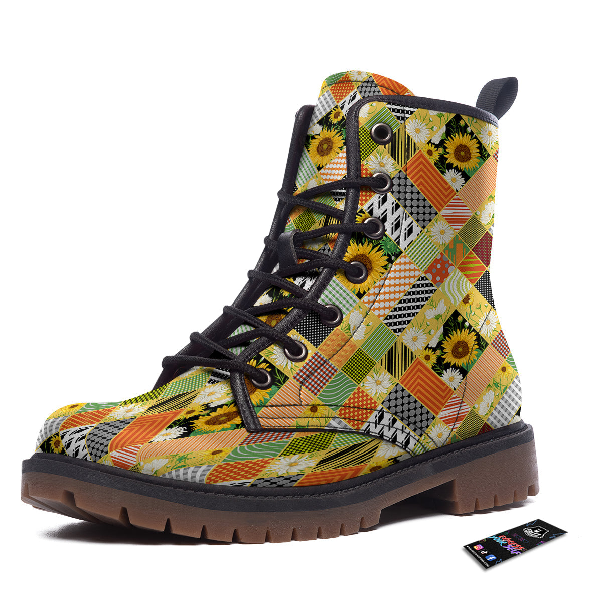 Patchwork Sunflowers Print Work Boots-grizzshop