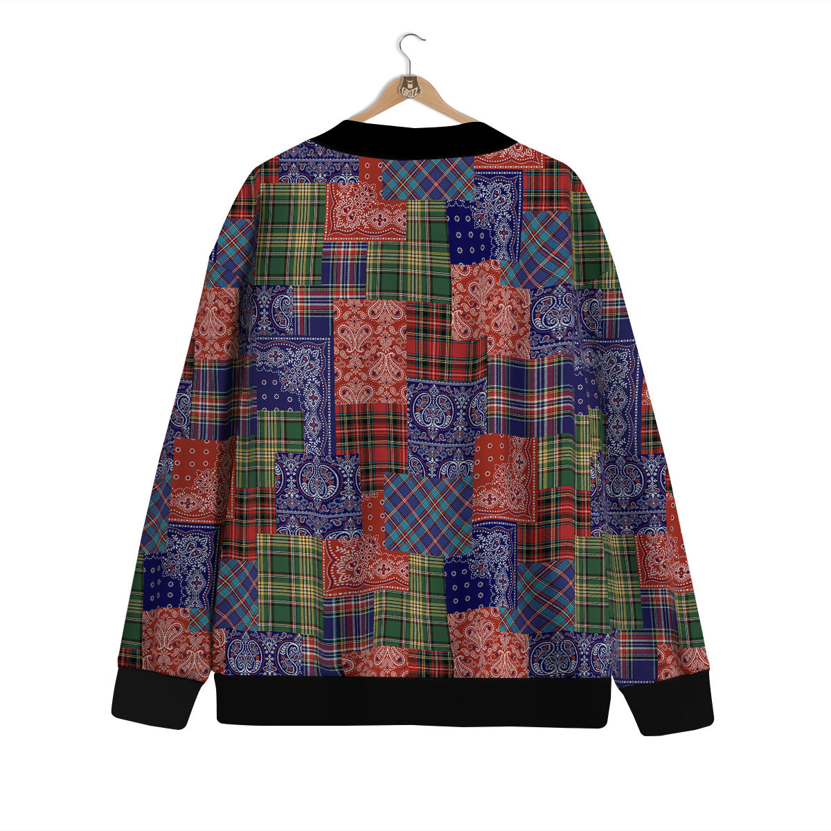 Patchwork Tartan And Bandana Print Pattern Cardigan-grizzshop