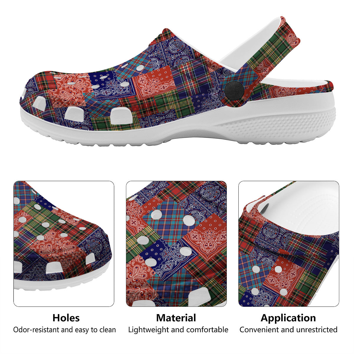 Patchwork Tartan And Bandana Print Pattern Clog-grizzshop