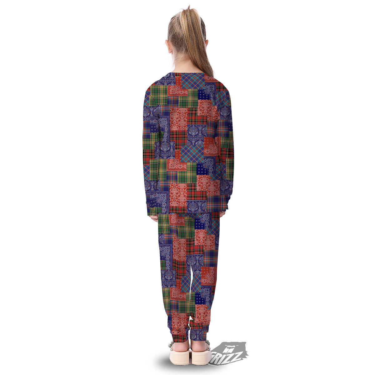 Patchwork Tartan And Bandana Print Pattern Kid's Pajamas-grizzshop